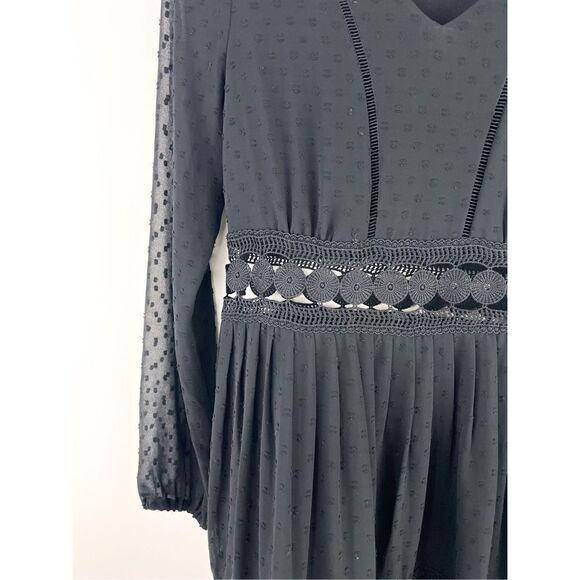 Free Generation LA Black V Neck Boho Cutout Long Sleeve Mini Dress Size M - Picture 4 of 10